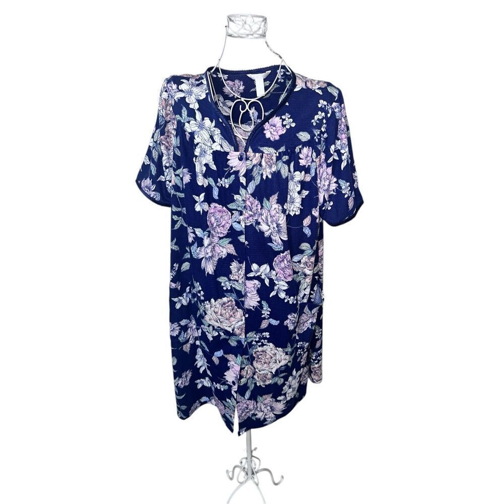 Beautiful Rare Vintage ADONNA SLEEPWEAR Floral Housecoat Lounge Dress Robe Snap - Picture 2 of 11